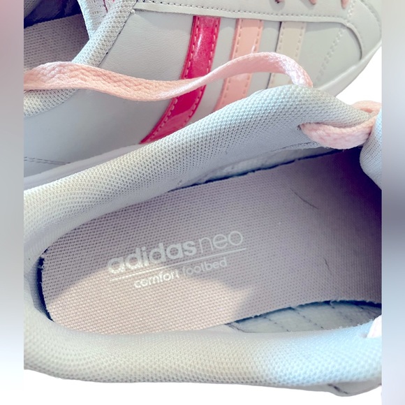 Adidas Neo Girl's Gray Leather Low Top Lace Up Sneakers Shoes - Girl's Size 4 - Picture 9 of 11